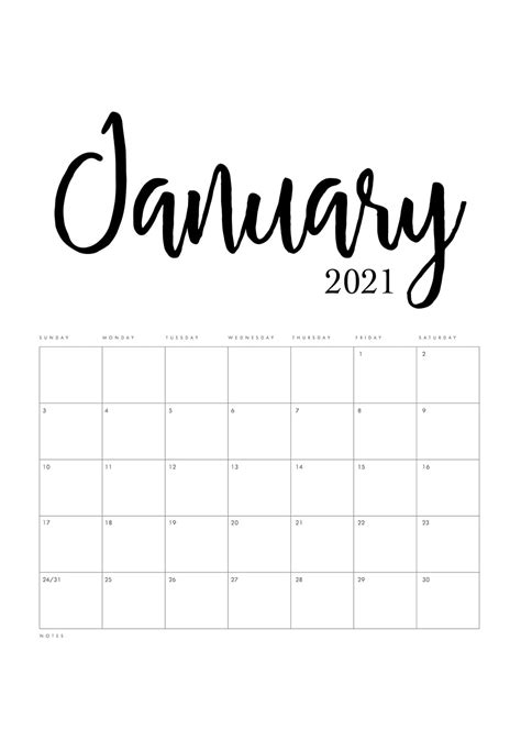 Monthly Calendar 2021 Blank Calendar 5x7 Sunday-Saturday Printable DIY ...