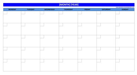 Printable Blank Monthly Calendar Template
