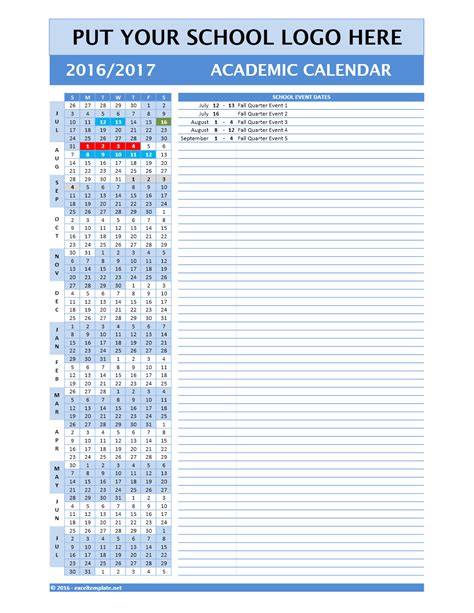 2017/2018 and 2016/2017 School Calendar Templates | Excel Templates
