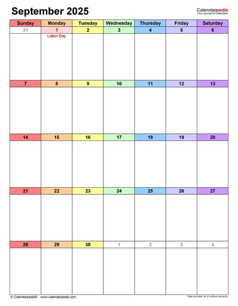 September 2025 Calendar | Templates for PDF, Excel and Word
