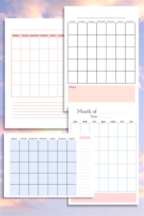 Calendar Printable, Monthly Planner,Monthly Calendar, Blank Calendar ...
