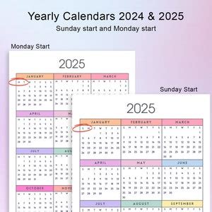 2024 2025 Yearly Calendar 2024 2025 Colorful Vertical Calendar One-page ...