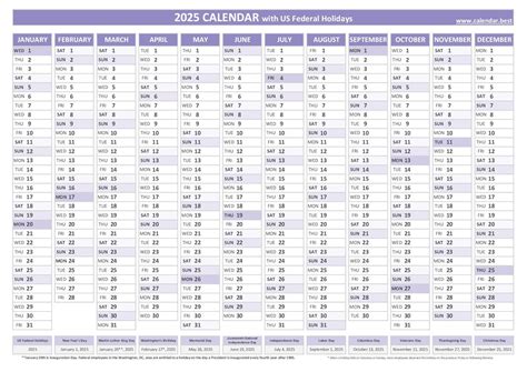 2025 calendar with holidays (US Federal Holidays)