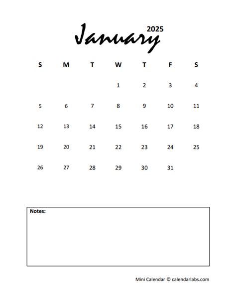 2025 Portrait Mini Calendar Printable - Free Printable Templates