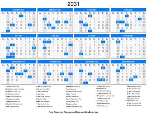 2031 Calendar