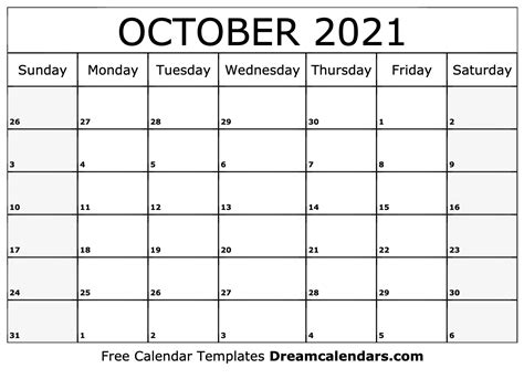 October 2021 Calendar - Free Printable with Holidays and Observances