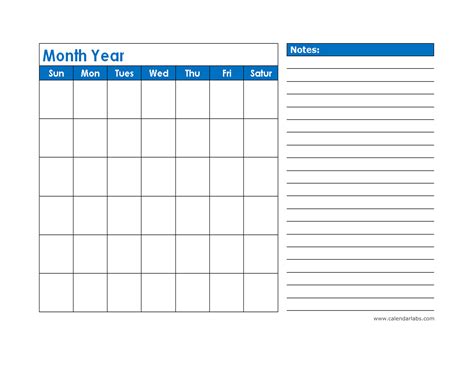 Printable Blank Monthly Calendar With Notes Blank Cal - vrogue.co