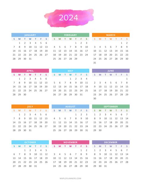 2024 Year Printable Calendar - Audry Caralie
