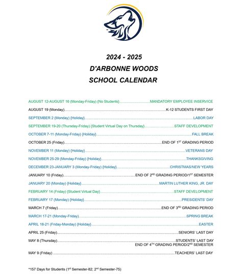 2024-2025 School Calendar - D'Arbonne Woods Charter School