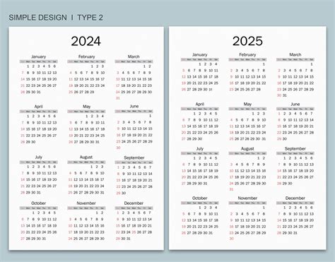 2024-25 Calendar Printable, Yearly Calendar, Minimalist Calendar ...