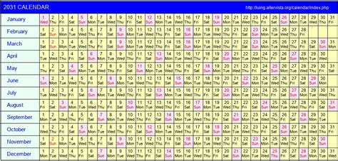 2031 Calendar