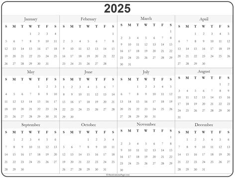 Free Printable Full Year Calendar 2025 - Web Page Calendar