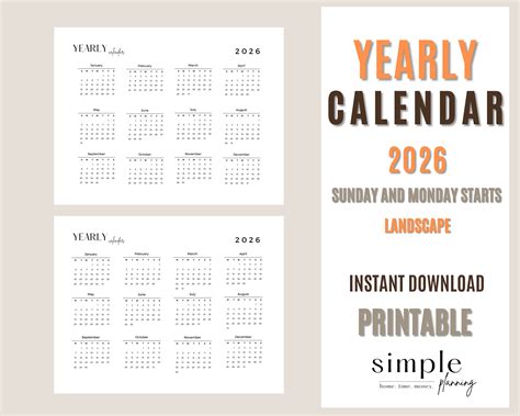 2026 Year Calendar Printable L Portrait and Landscape L Minimalist L ...