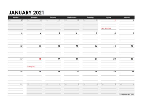 Editable 2021 Monthly Calendar Excel Template - Free Printable Templates