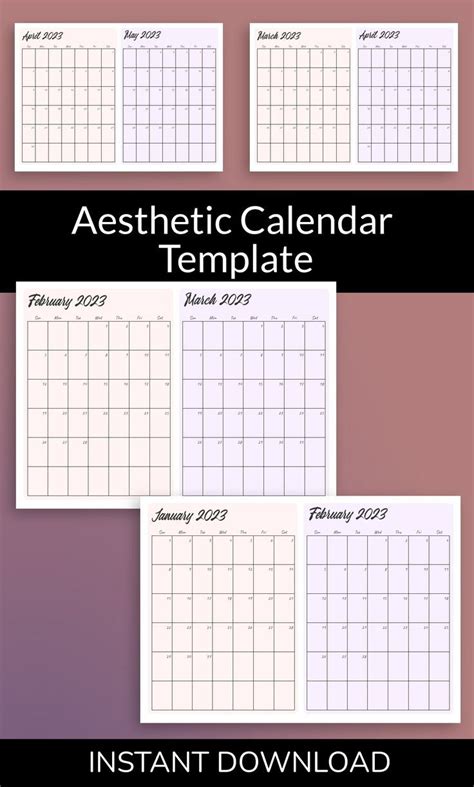 Aesthetic Calendar Template, Printable 2023 Calendar, Routine Planner ...