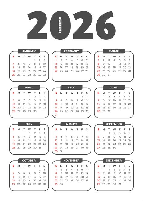 2026 Basic Calendar in White Background 33950296 Vector Art at Vecteezy