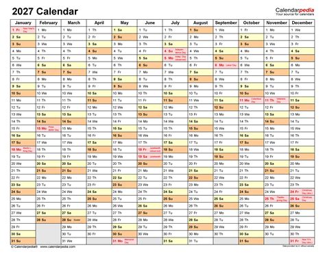 2027 Calendar - Free Printable PDF Templates | Calendarpedia