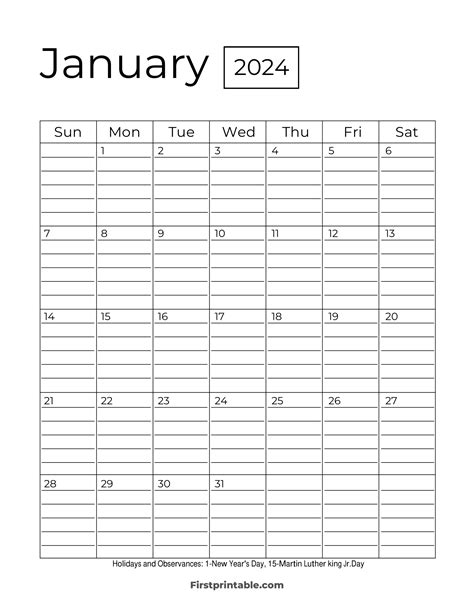2024 Lined Monthly Calendar Printable Free - Debby Ethelin