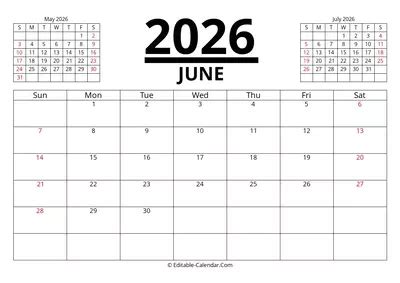 Download Lined June Calendar 2026, weeks start on Sunday