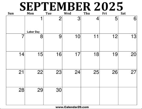 September 2025 Printable Calendar - Calendar20.com