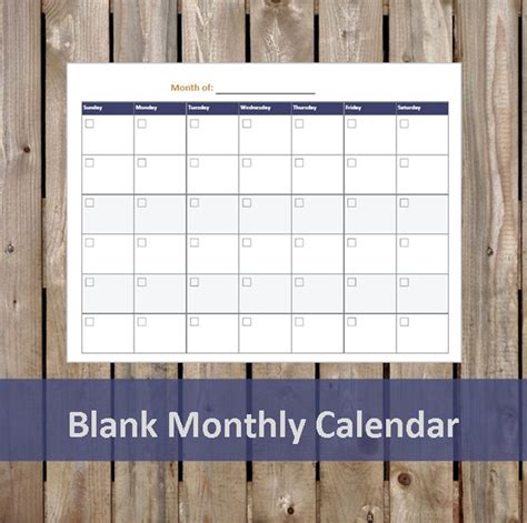 Blank Monthly Calendar Printable Landscape, Minimalist Calendar ...