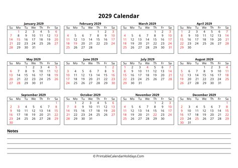 Free Printable Calendar 2029 (Word, PDF, Excel)