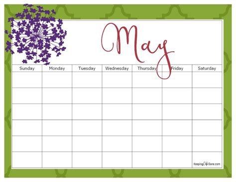 Printable Blank Calendar for FREE - Keeping Life Sane