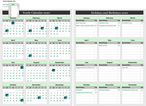 Dynamic Yearly Calendar for Excel - Excel Effects