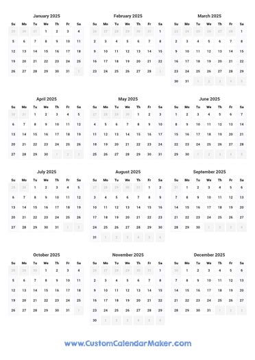 Printable Yearly Calendar 2025 - Annual Planner Template