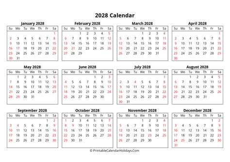 Free Printable Calendar 2028 (Word, PDF, Excel)