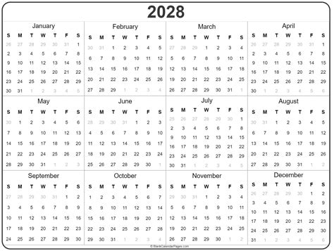 2028 year calendar | yearly printable