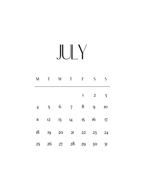 20 free printable july calendars – Artofit