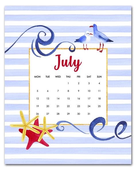 Free July Calendar Printable | July calendar, Calendar printables ...