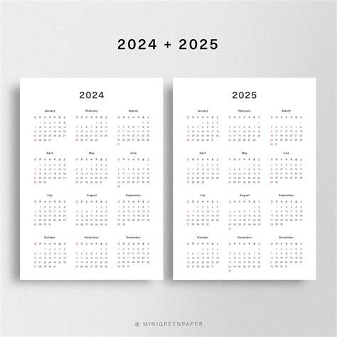 2024 2025 FREE Calendar Printable, Year at a Glance PDF, Minimalist ...