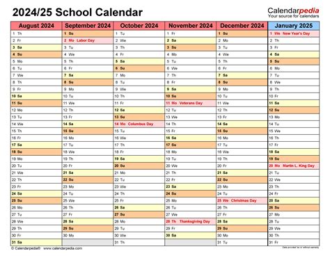 Monthly Academic Calendar 2024 2025 - Edith Gwenore
