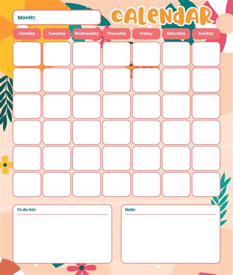 Month At A Glance Blank Calendar Template Example Calendar Printable