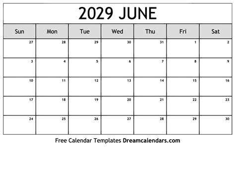 June 2029 Calendar - Free Printable with Holidays and Observances