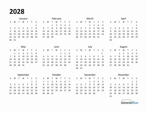 Year Planner 2028 Template