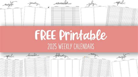 2025 Weekly Calendars - All 52 Weeks | Printabulls