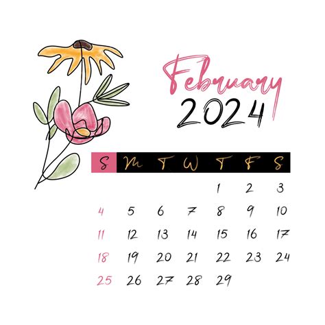 February 2024 Floral Monthly Calendar Transparent Background Vector ...