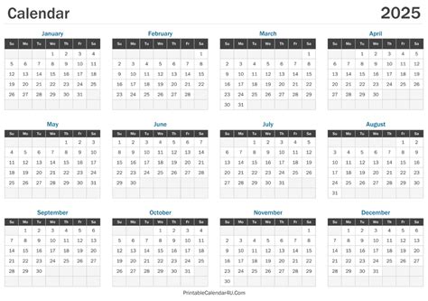 2025 Calendar Printable