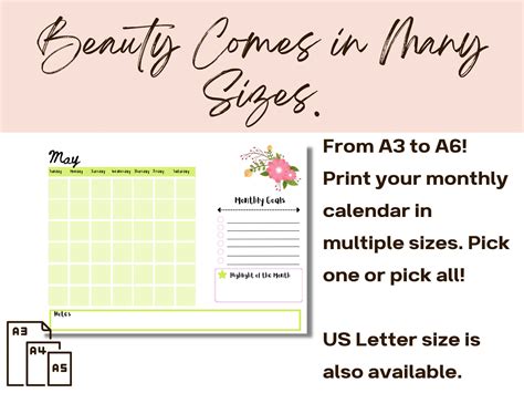 Blank Calendar Printable Large Wall Calendar Monthly Calendar Cute Lime ...