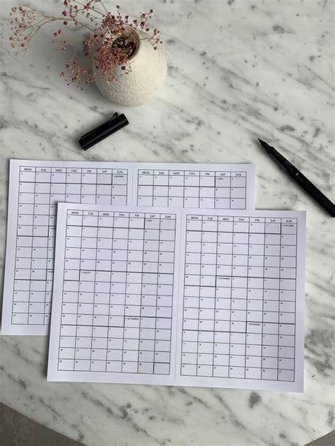Printable Calendar. 6 months per page. Great annual overview. Instant ...