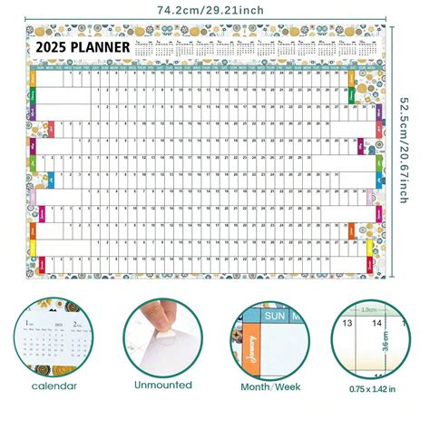 2025 Wall Planner Large 52.5x74.2cm 2025 Wall Calendar 2025 Year ...