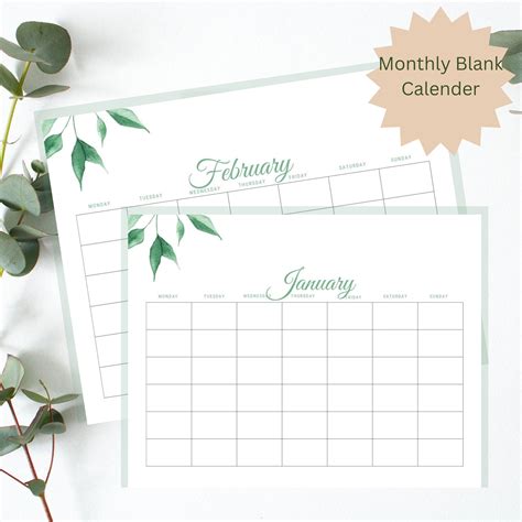Blank Calendar Page Printable Monthly Calendar Monthly - Etsy UK