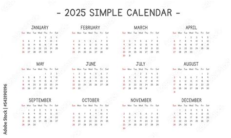 2025 calendar in simple style vector illustration. Simple classic ...