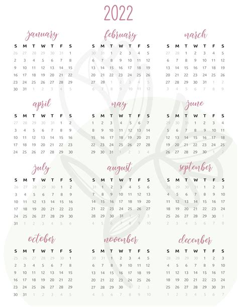 2022 One Page Calendar Printable - World of Printables