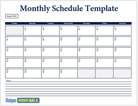 10+ Free Monthly Schedule Templates - Free Unique Printable Templates