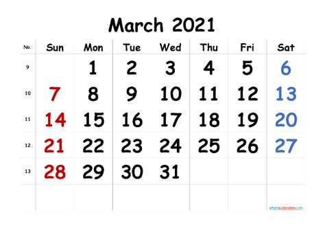 Free Printable 2021 Monthly Calendar with Week Numbers 2021 Calendar ...