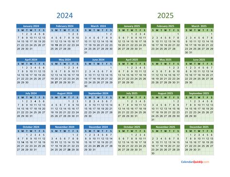 2024 and 2025 Calendar | Calendar Quickly